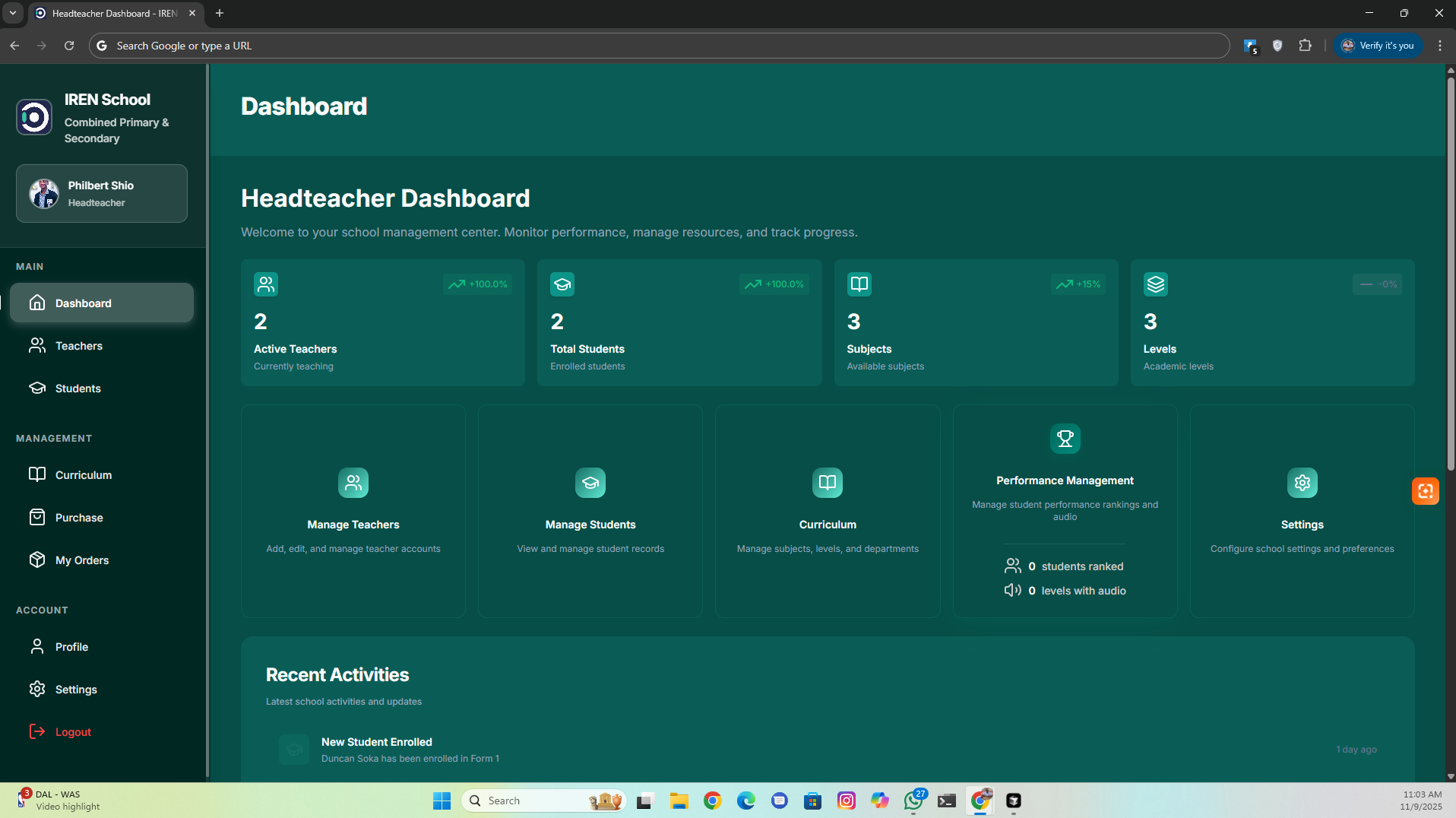 School Platform (IREN Teacher Platform)